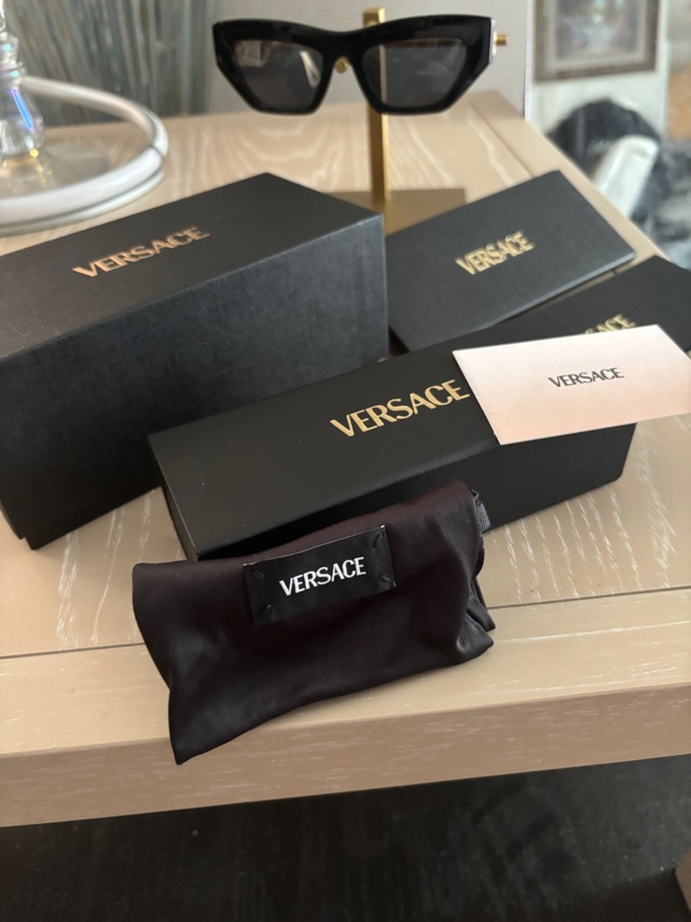 Versace Black Sunglasses with Gold Accents